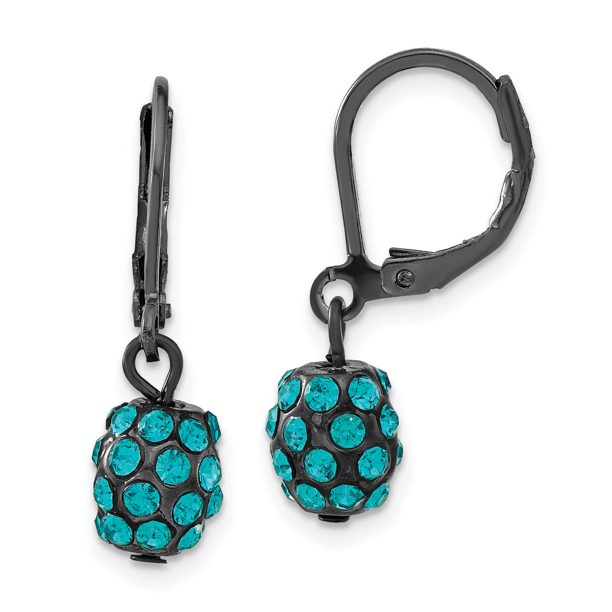1928 Jewelry Black-plated Teal Glass Stones Fireball Dangle Leverback Earrings
