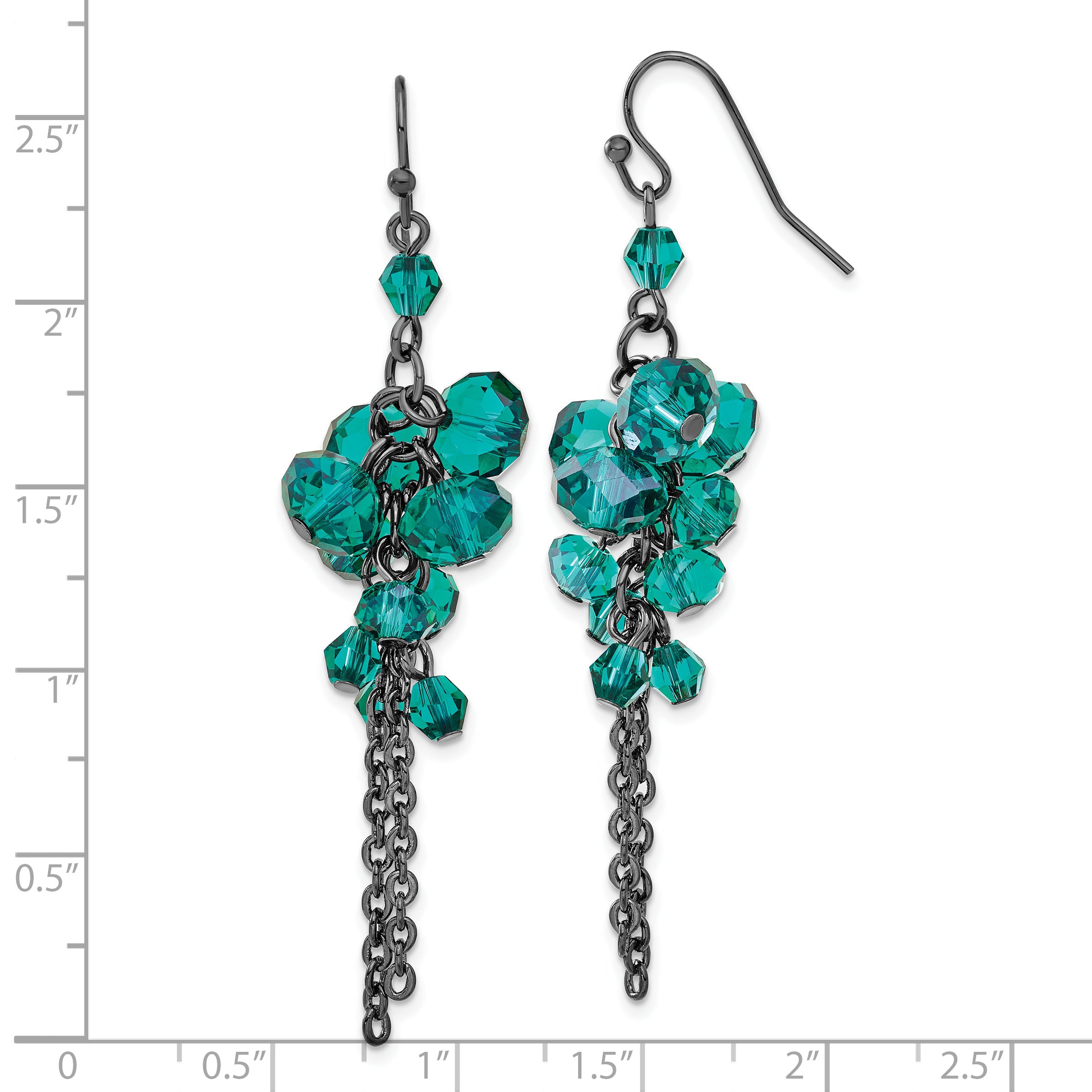 Vintage-Inspired Black-Plated Dark Green Glass Dangle Earrings  Elegant 68mm Design