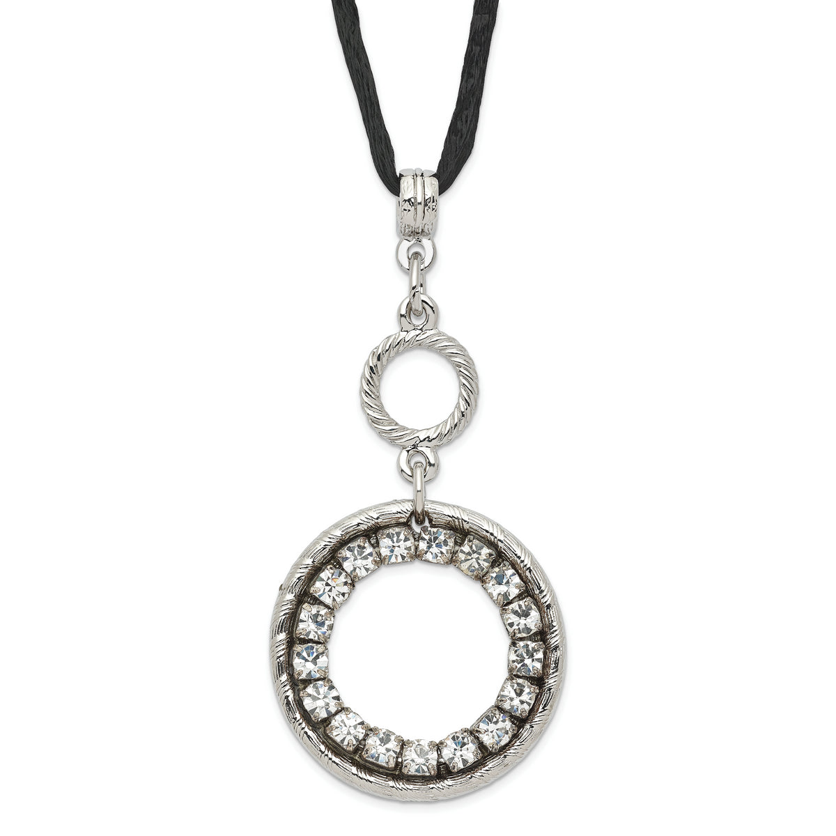 1928 Silver-tone Crystal Circle w/ 3in ext Necklace
