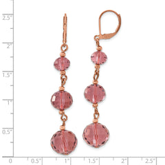 Rose-Tone Graduated Purple Glass Dangle Earrings with Leverback Closure