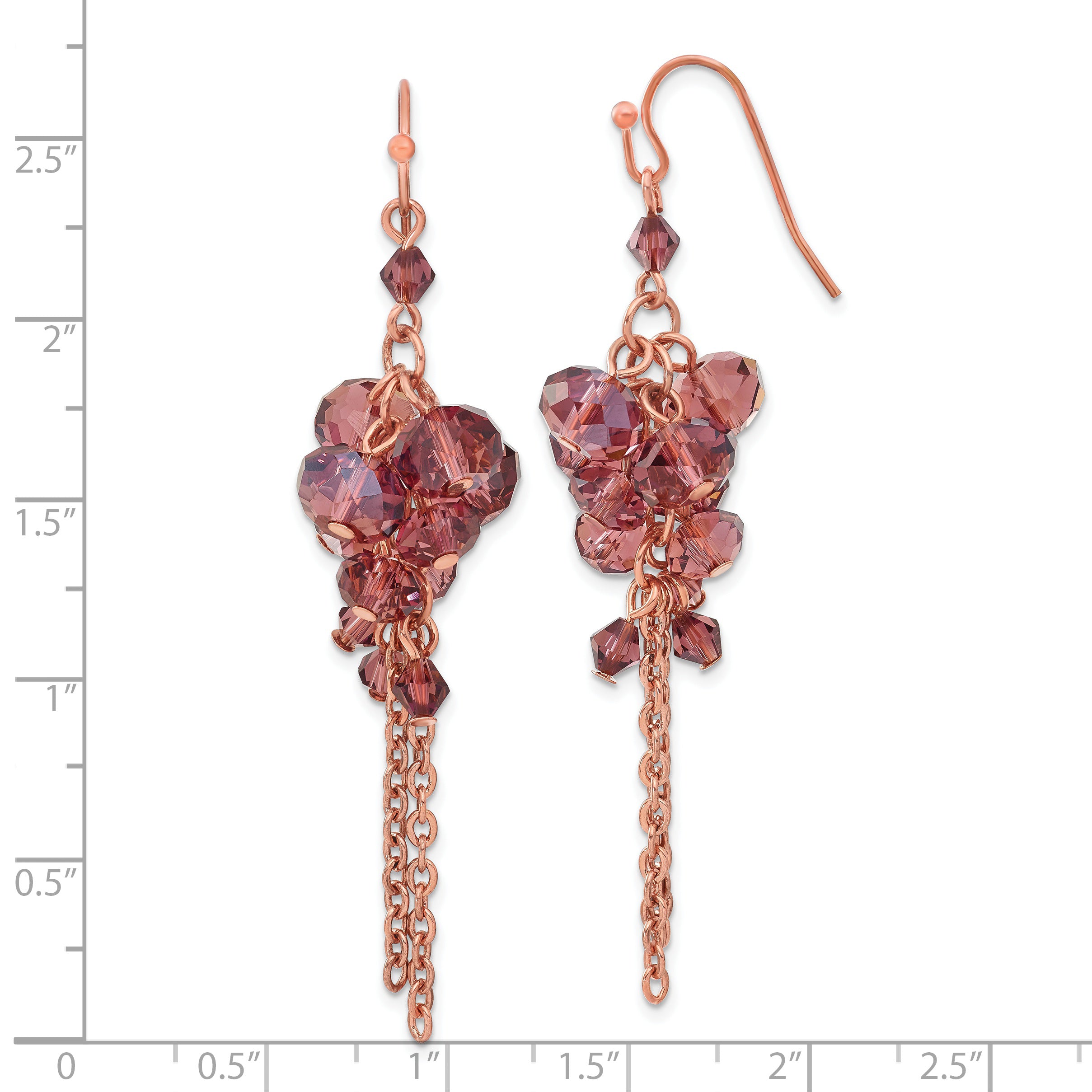 1928 Brass-tone Purple Glass Beads Cluster Dangle Earrings