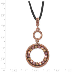 1928 Jewelry Copper-tone Pink Purple and Colorado Crystal Double Circle Adjustable 16 inch Satin Cord Necklace with 3 inch extension