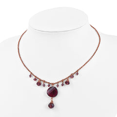 Rose-Tone Purple Glass Beaded Necklace with Extender Vintage Elegance