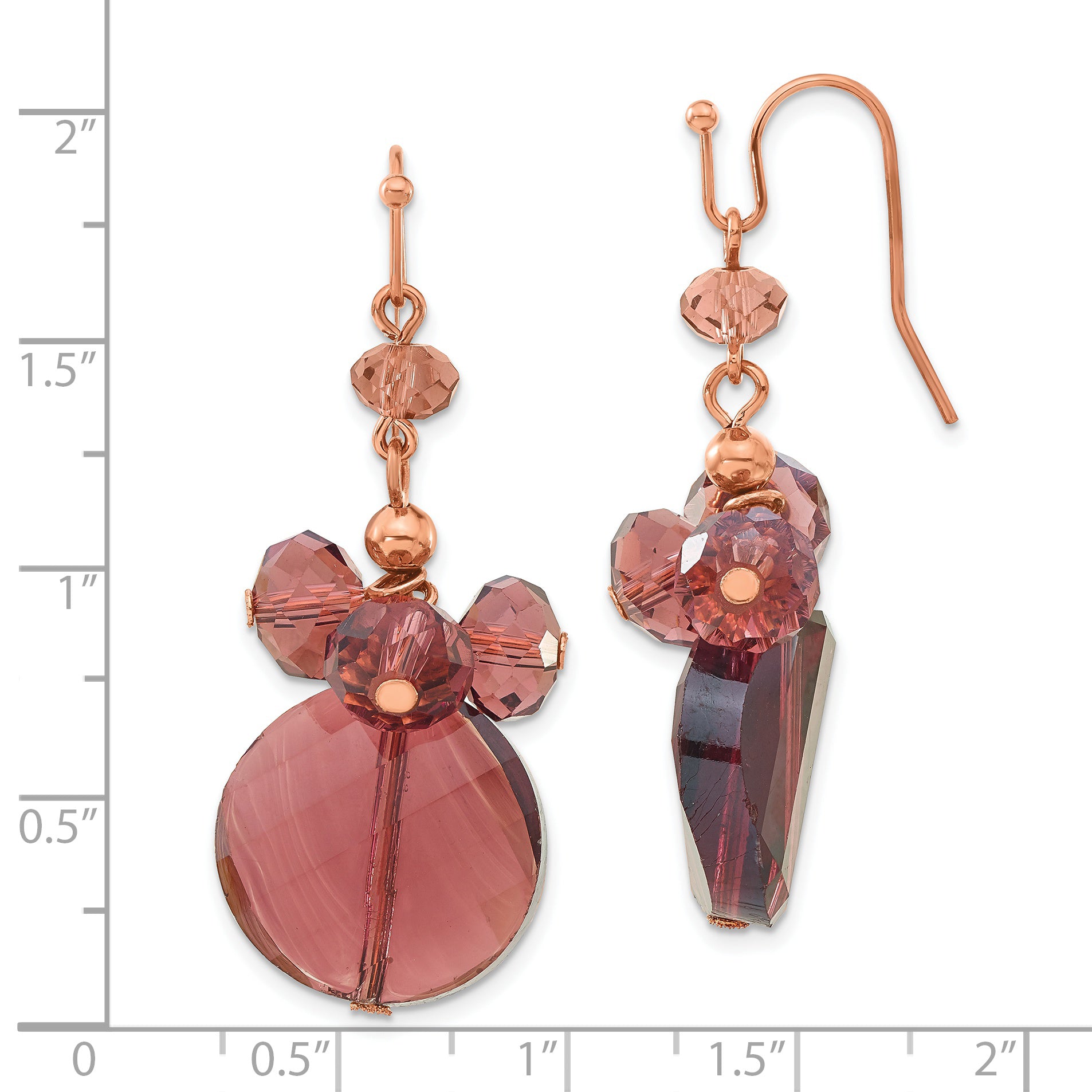 1928 Jewelry Rose-tone Purple Faceted Glass Bead Cluster Dangle Earrings