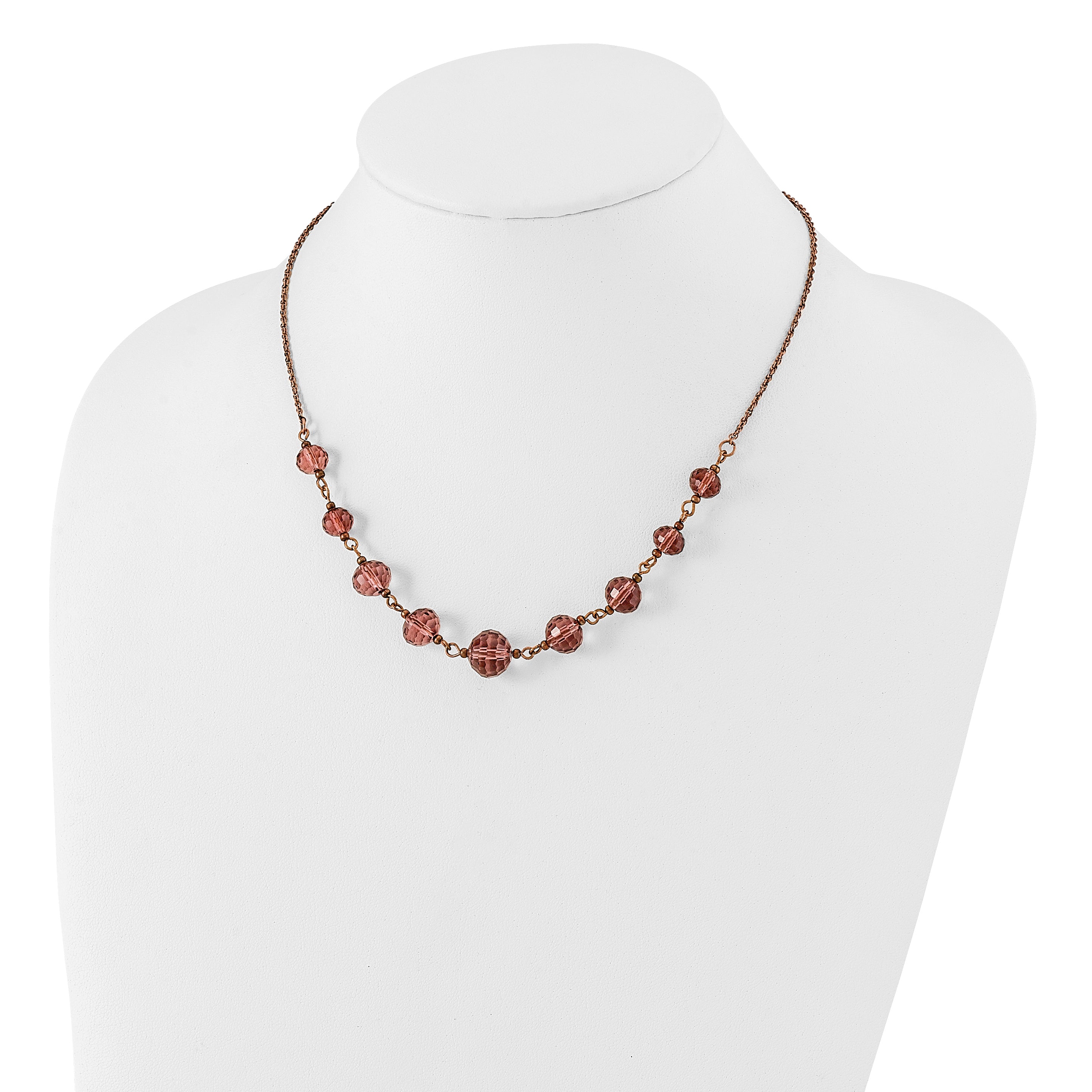 1928 Jewelry Rose-tone Purple Glass Faceted Graduated Bead 16 inch Necklace with 3 inch extension