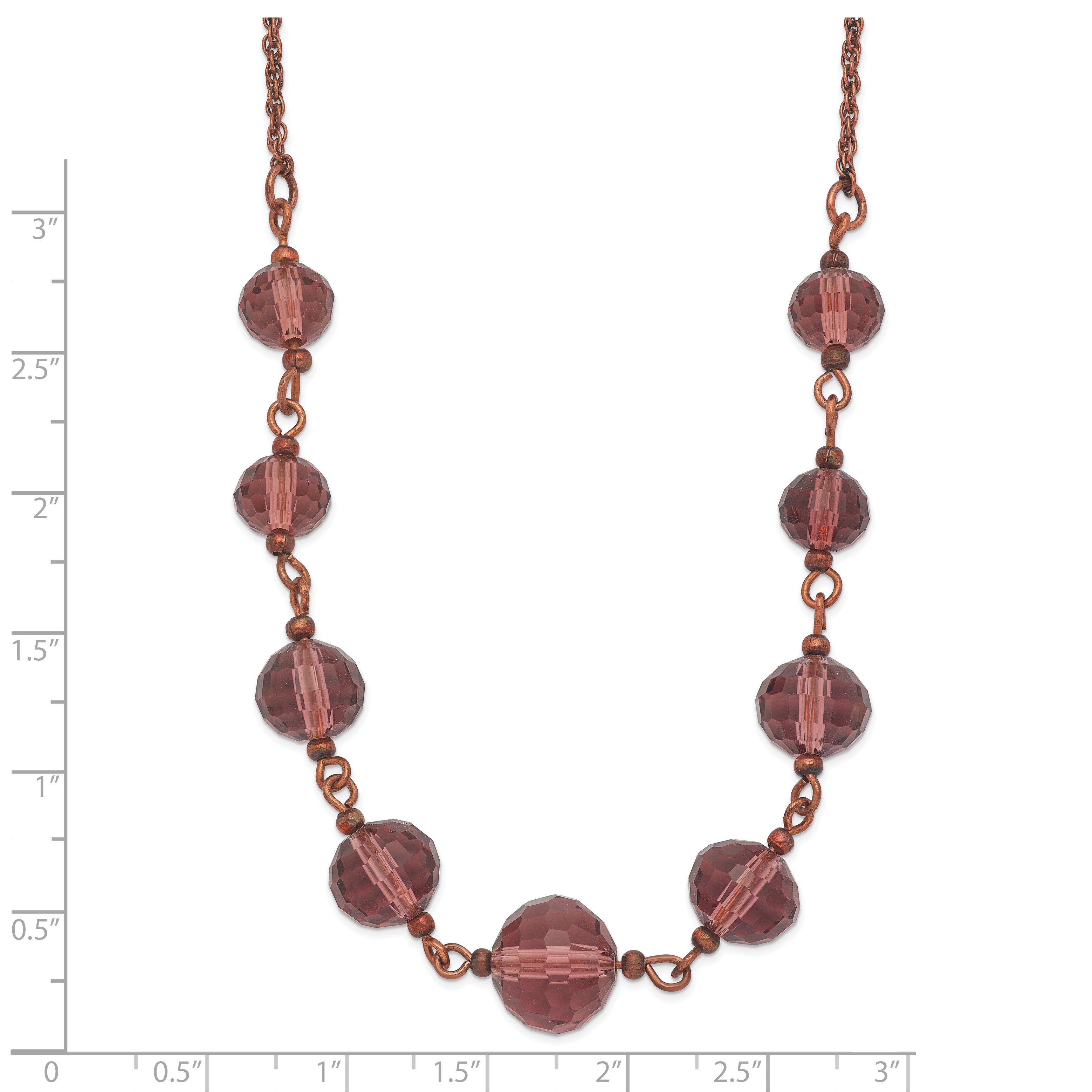 1928 Jewelry Rose-tone Purple Glass Faceted Graduated Bead 16 inch Necklace with 3 inch extension
