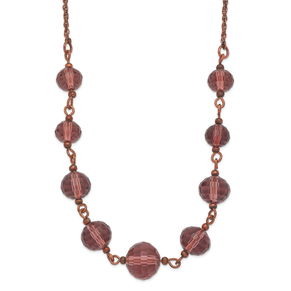 1928 Jewelry Rose-tone Purple Glass Faceted Graduated Bead 16 inch Necklace with 3 inch extension