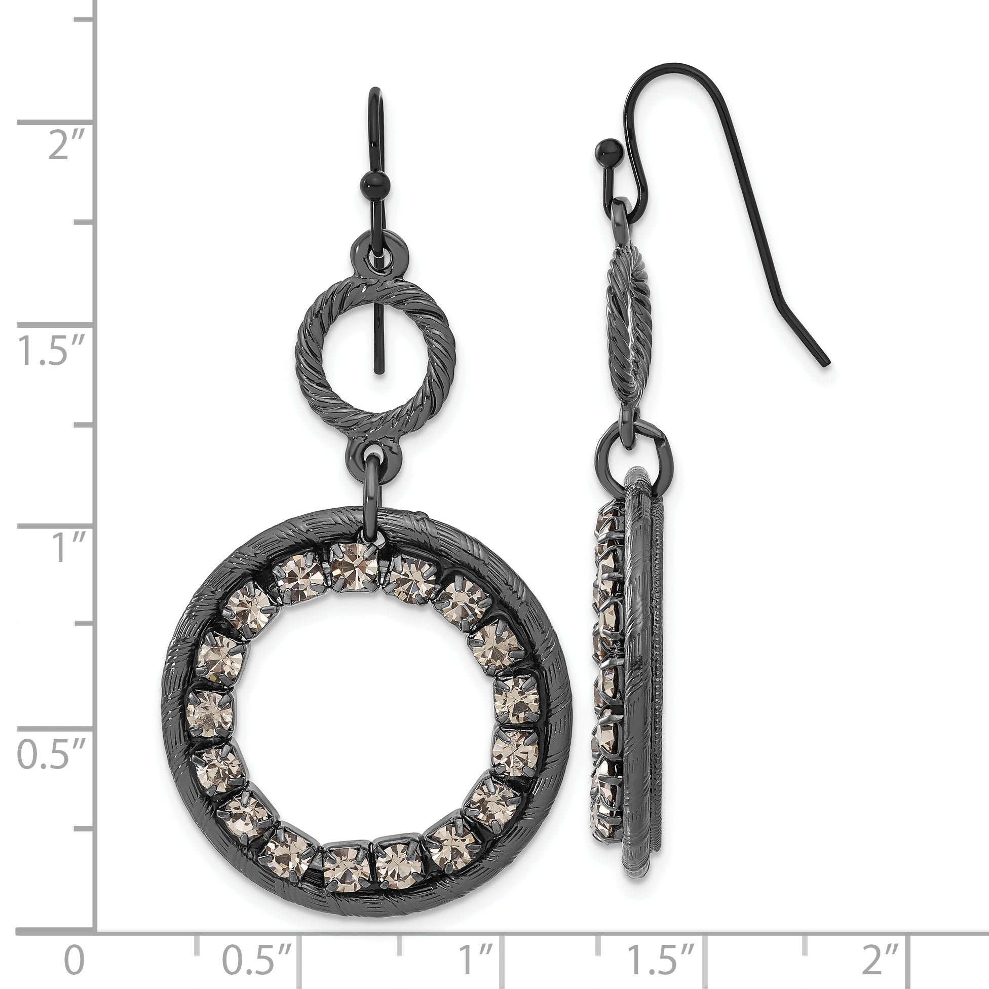 Black-Plated Crystal Dangle Earrings with Polished Finish, Vintage-Inspired Design