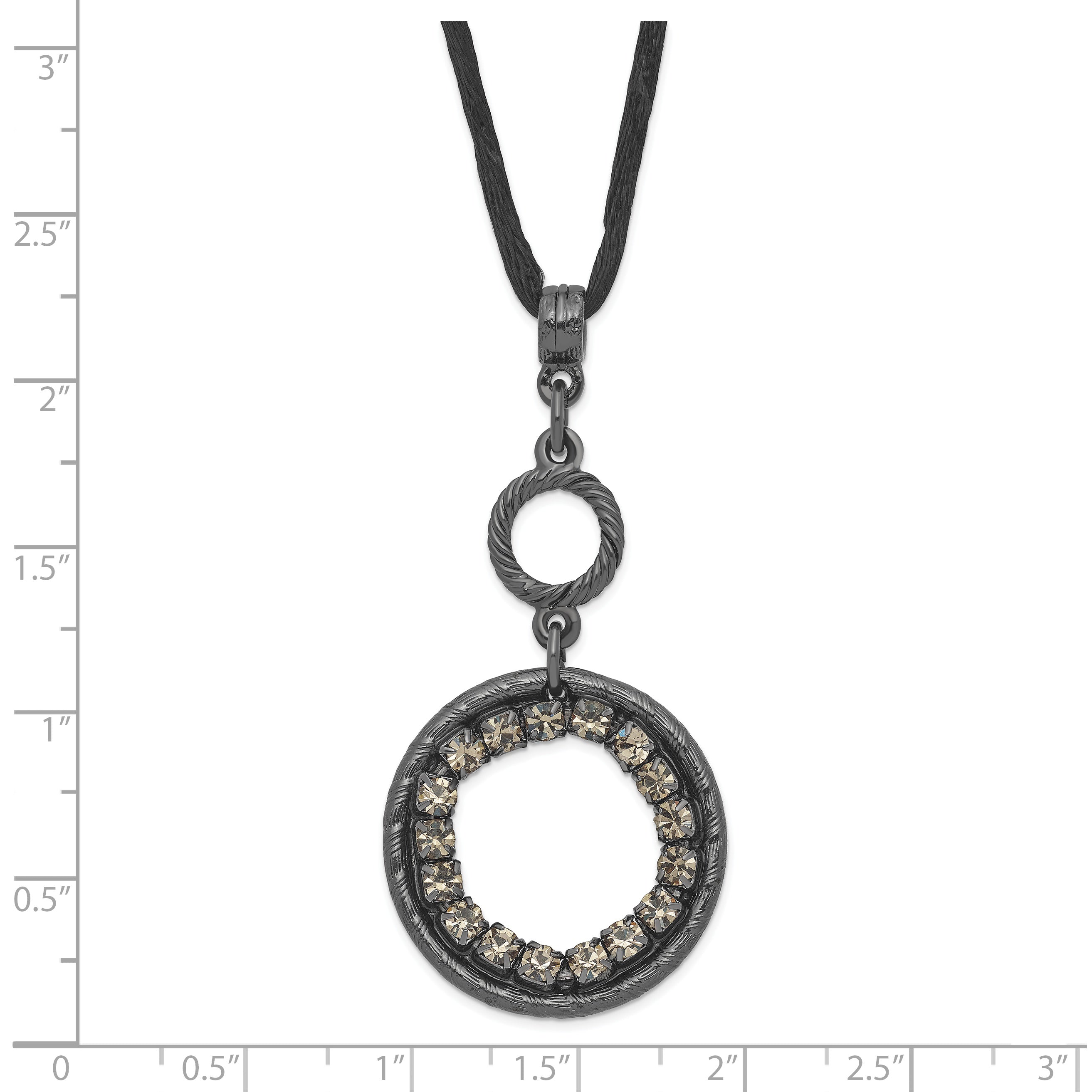 1928 Black-plated Smoky Crystal Circle w/ 3in ext Necklace