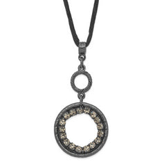 1928 Black-plated Smoky Crystal Circle w/ 3in ext Necklace