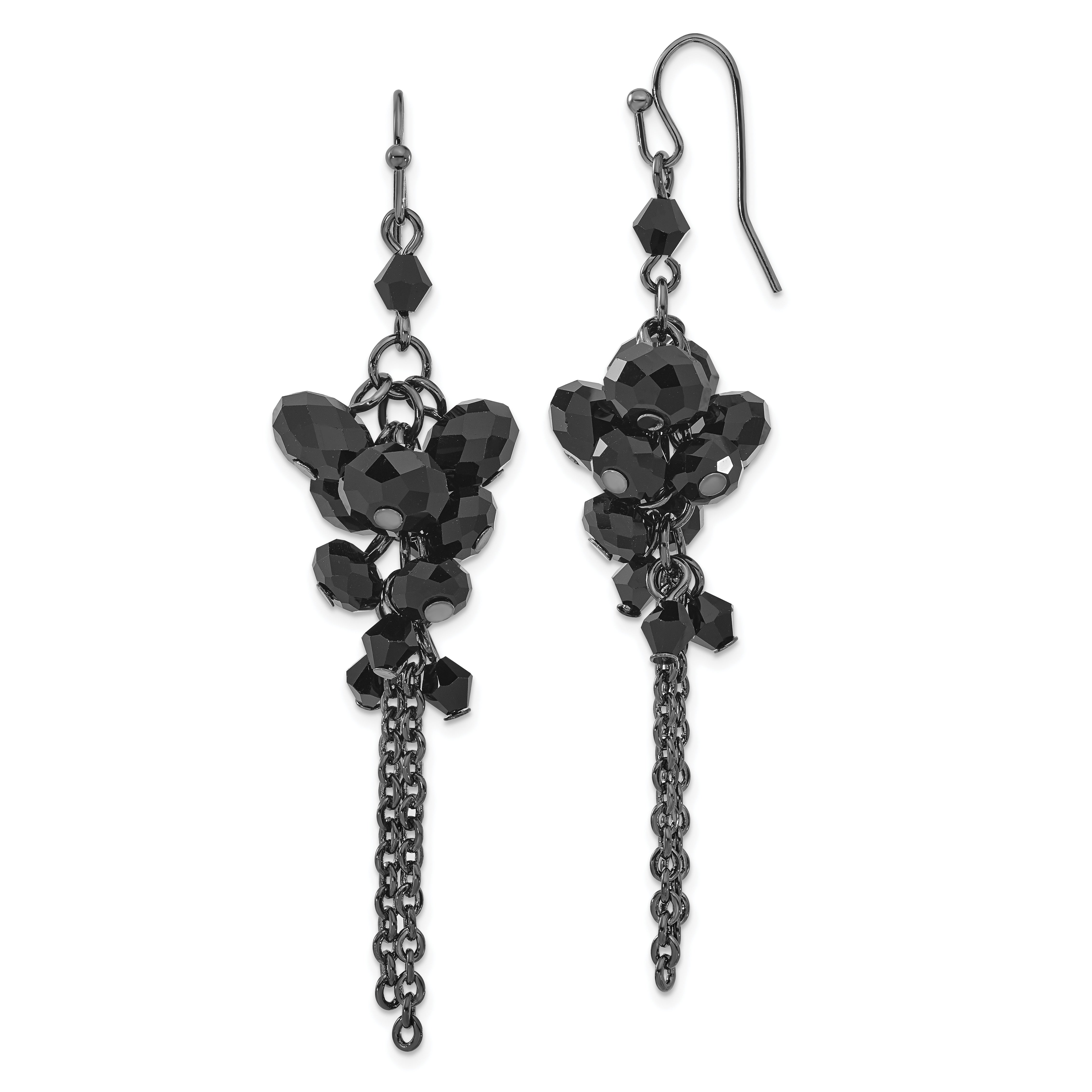 1928 Jewelry Black-plated Jet Black Faceted Glass Beads Cluster Dangle Earrings