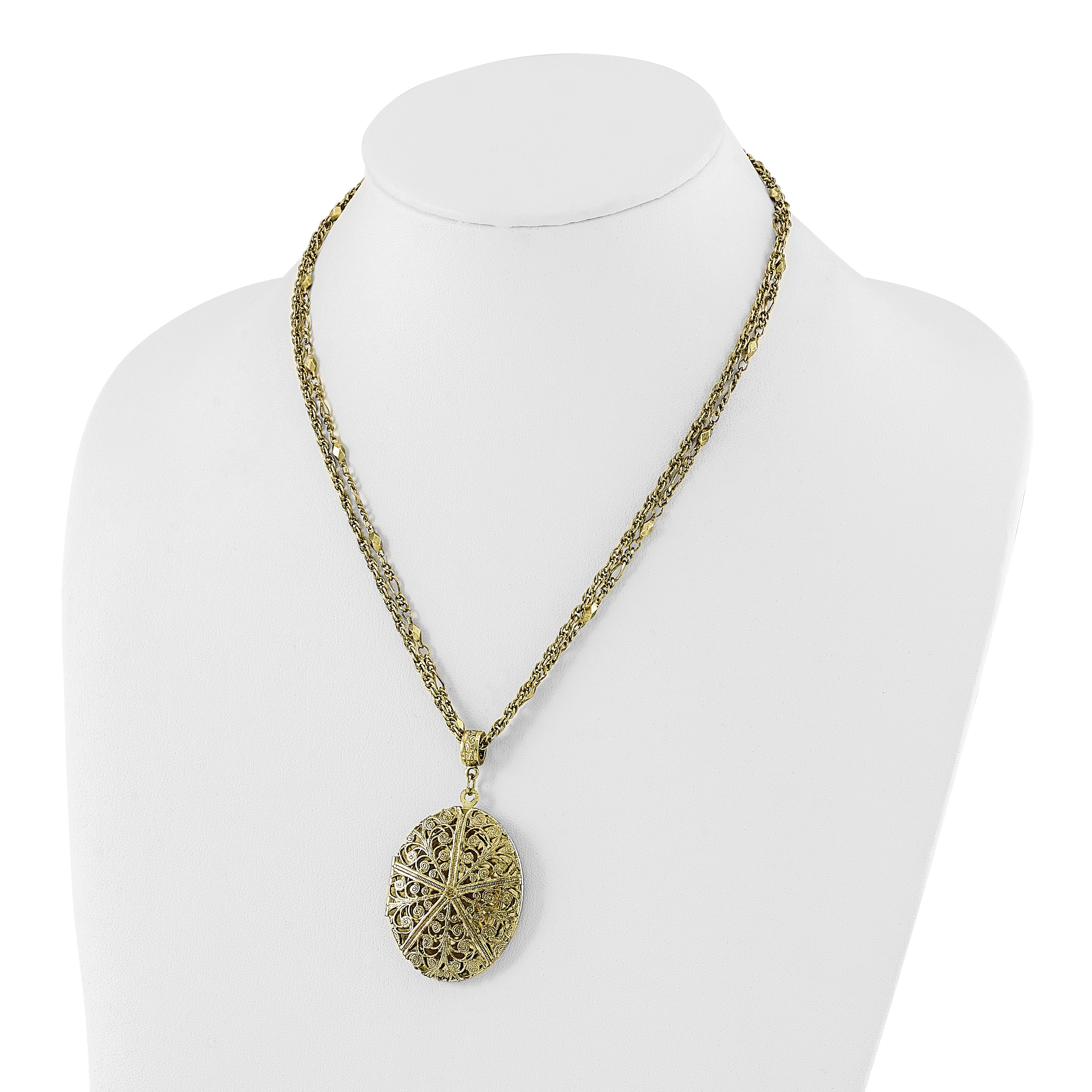 1928 Jewelry Vintage Brass-tone Double Chain Locket Necklace - 16