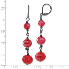 1928 Jewelry Black-Plated Red Glass Bead Dangle Earrings Vintage-Inspired Leverback Design