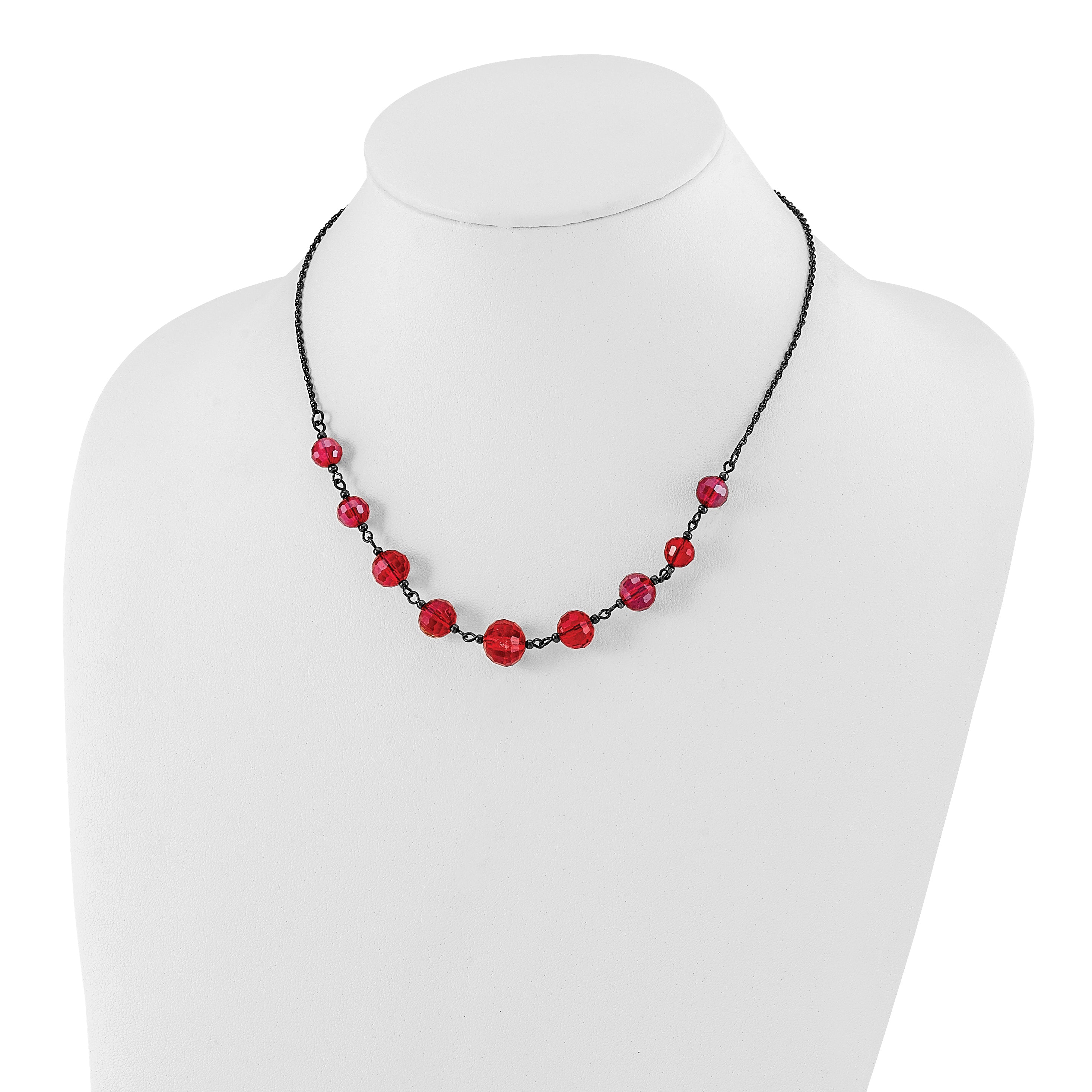 Sophia Vintage-Inspired Black-Plated Red Glass Beaded Necklace
