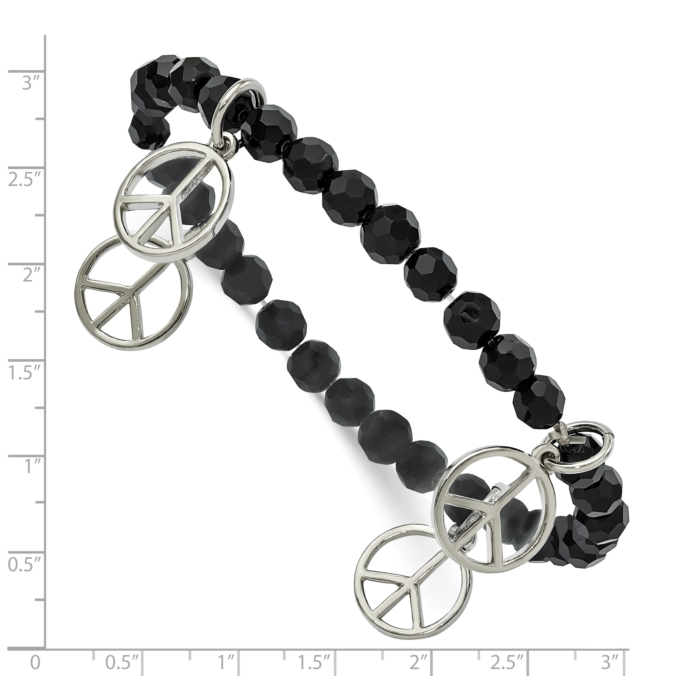 Silver-Tone Women’s Stretch Bracelet with Peace Charms and Black Crystals