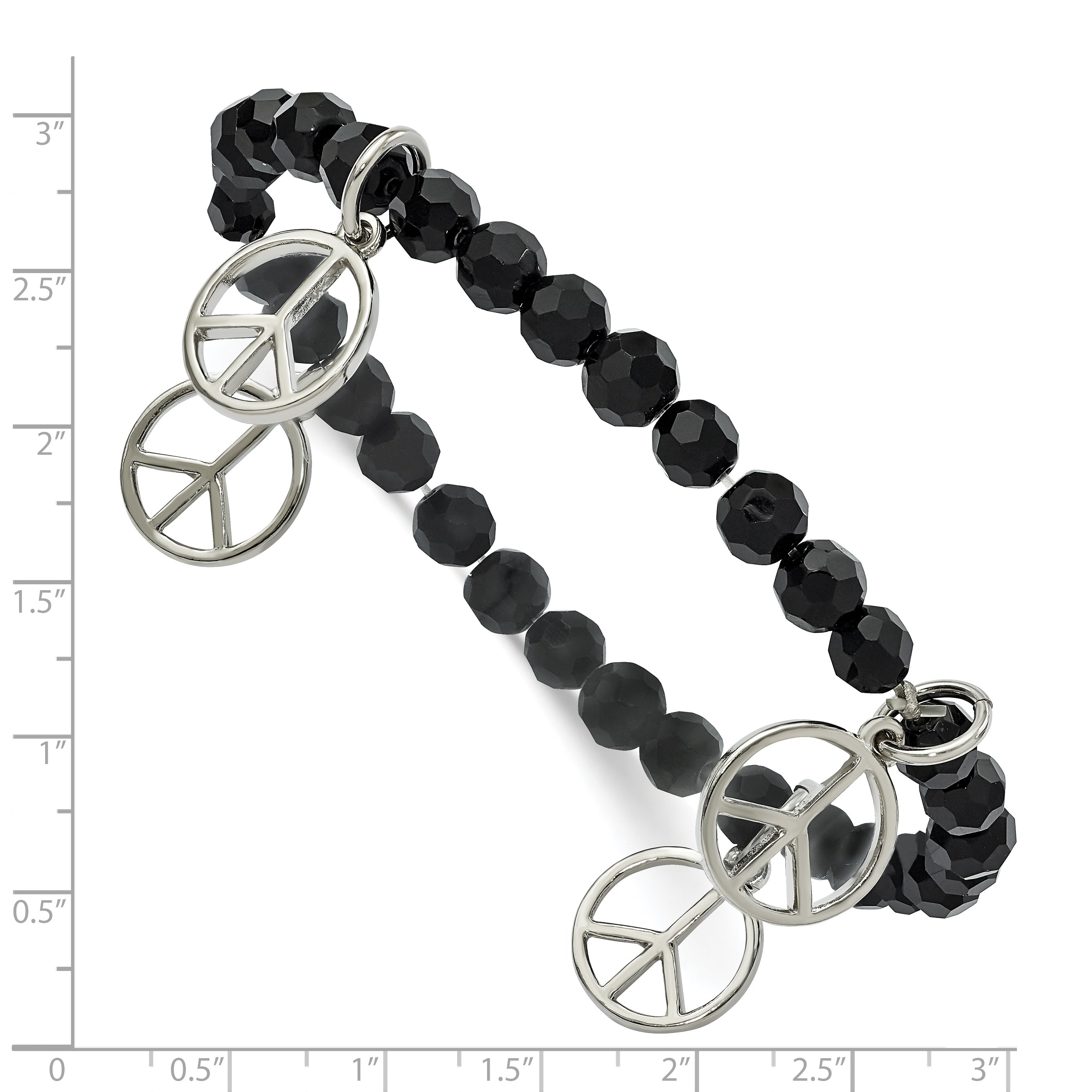 1928 Jewelry Silver-tone Peace Charms on Jet Black Crystal Faceted Beaded Stretch Bracelet
