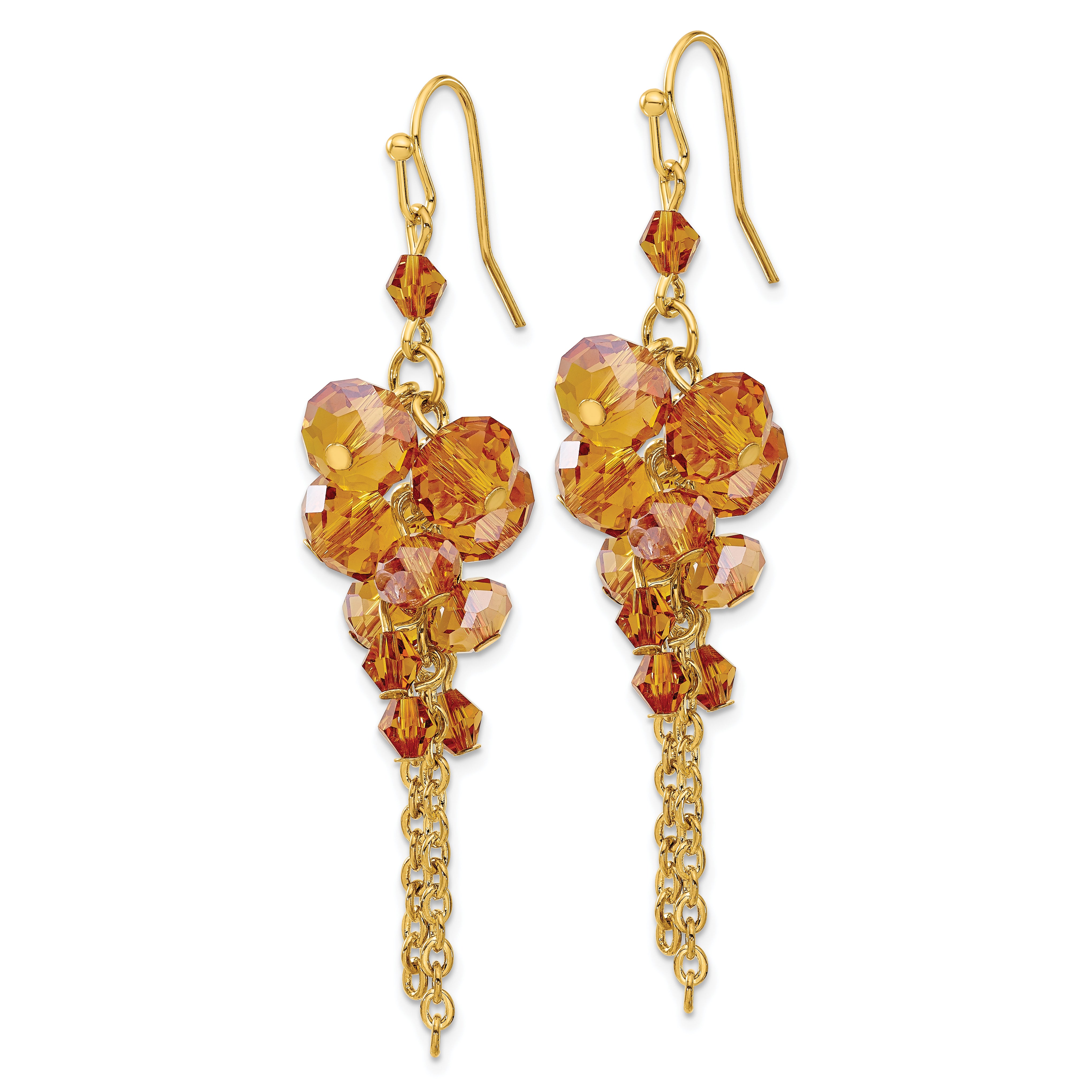 Gold-Tone Champagne Crystal Dangle Earrings with Polished Finish