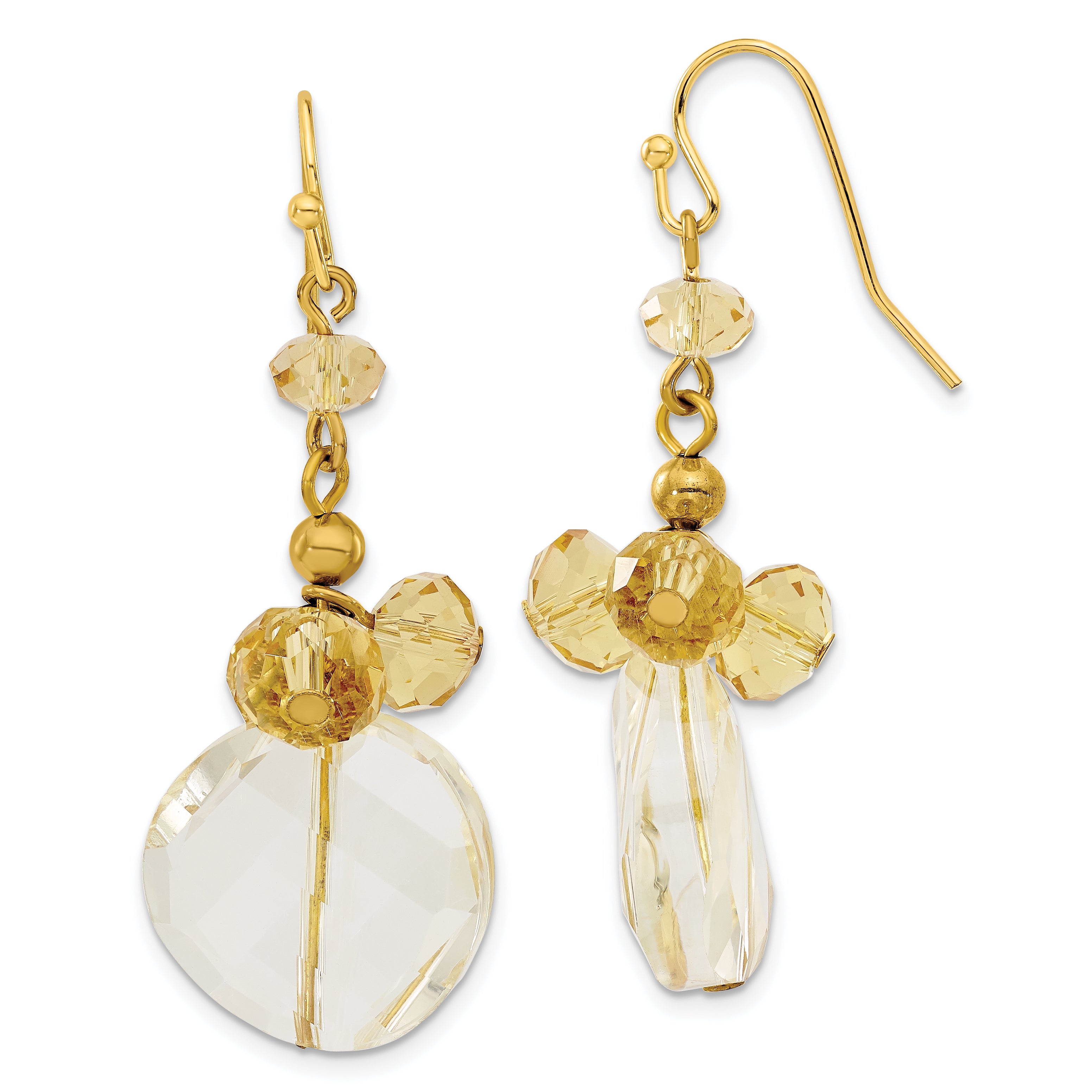1928 Gold-tone Light Colorado Champagne Glass Beads Dangle Earrings
