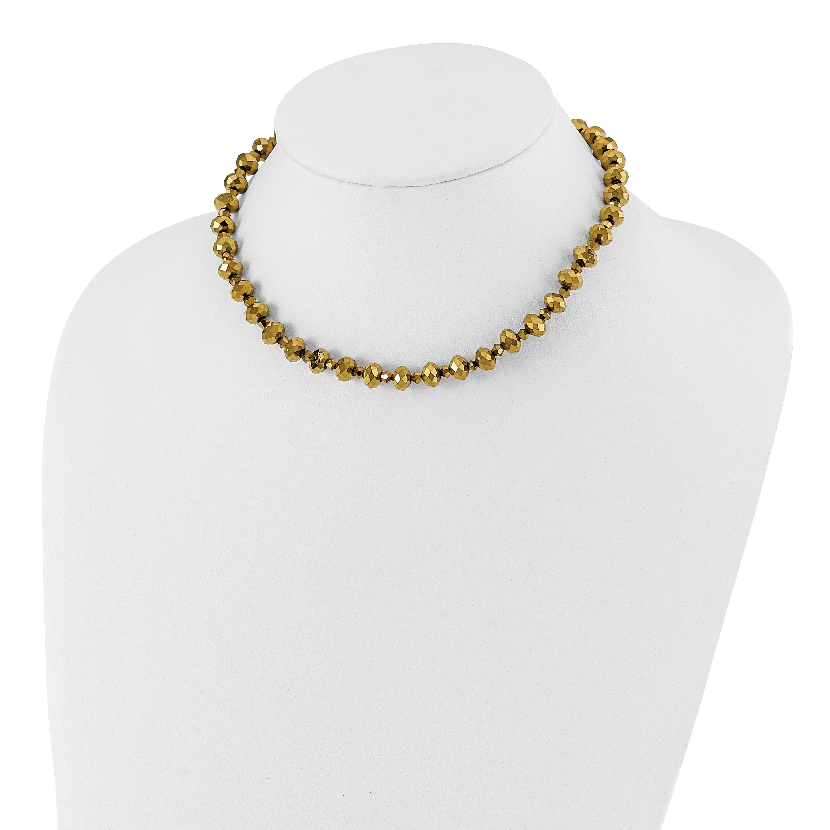 1928 Brass-Tone Glass Beaded Necklace with Extension, Vintage Elegance