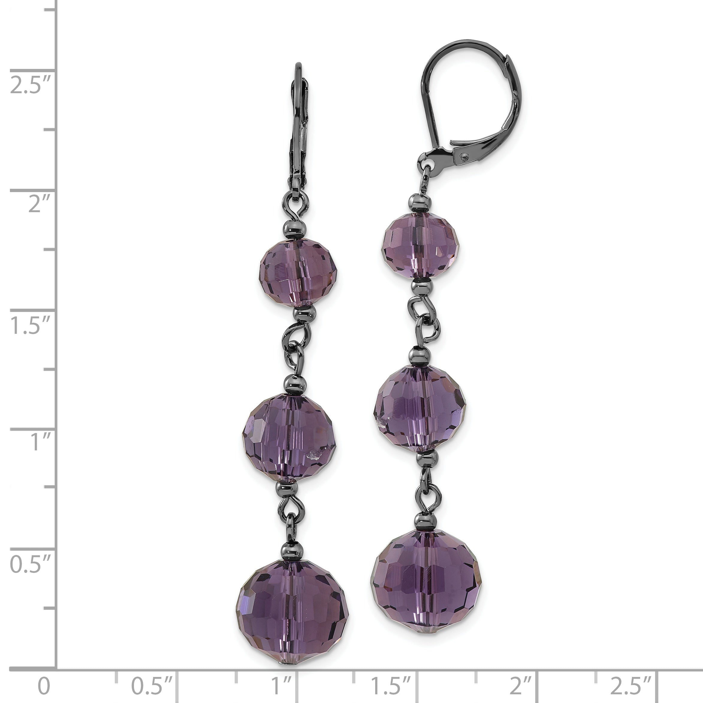 1928 Jewelry Black-plated Graduated Smokey Purple Faceted Glass Beads Dangle Leverback Earrings