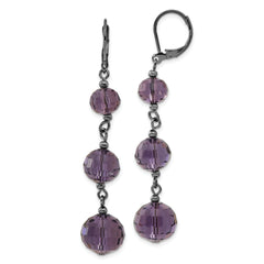 1928 Jewelry Black-plated Graduated Smokey Purple Faceted Glass Beads Dangle Leverback Earrings