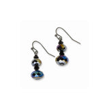 Black-plated Aurora Borealis & Black Glass Beads Dangle Earrings
