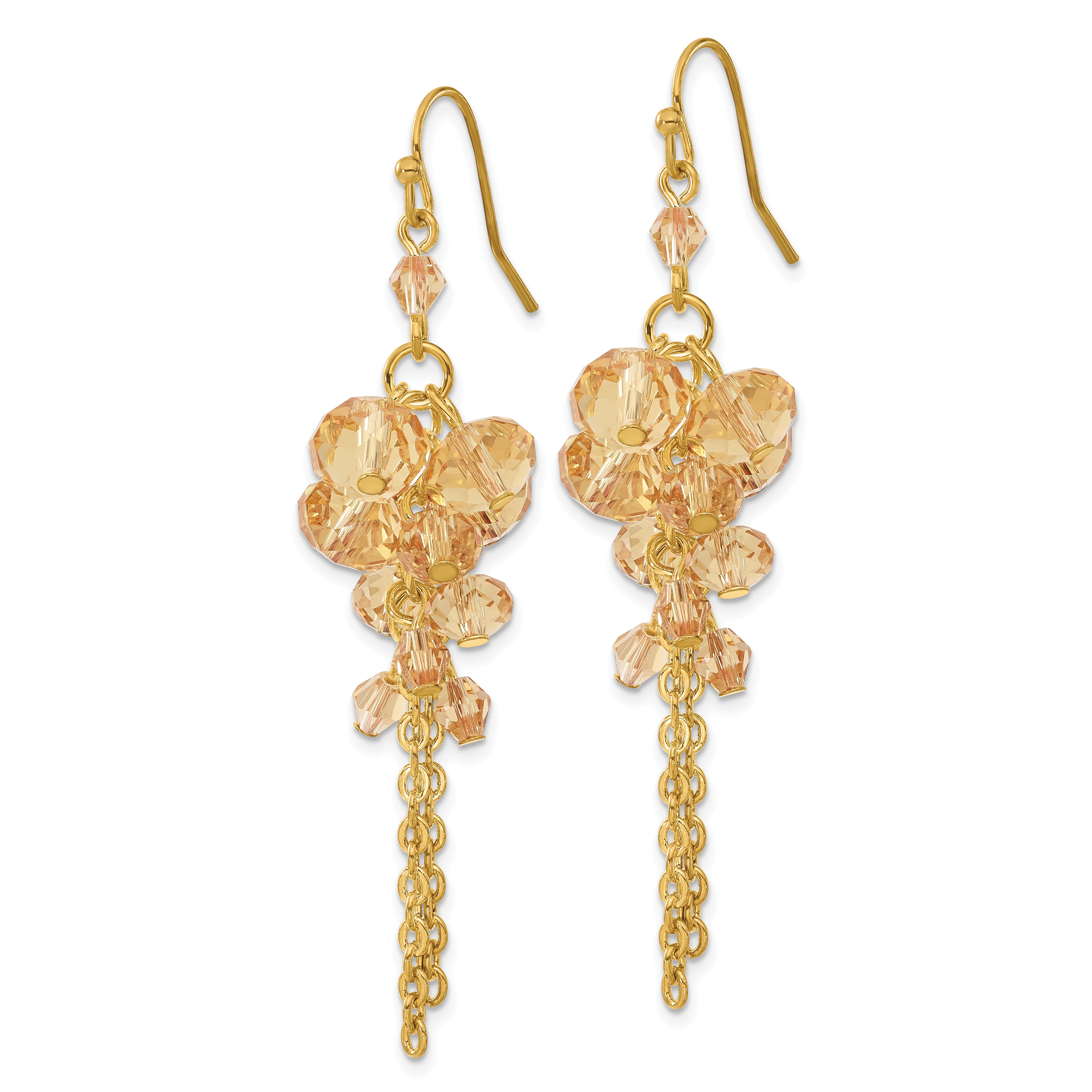 Gold-Tone Champagne Glass Bead Cluster Dangle Earrings, Vintage-Inspired Design