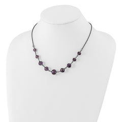 Vintage-Inspired Black-Plated Purple Glass Beaded Necklace with Extension