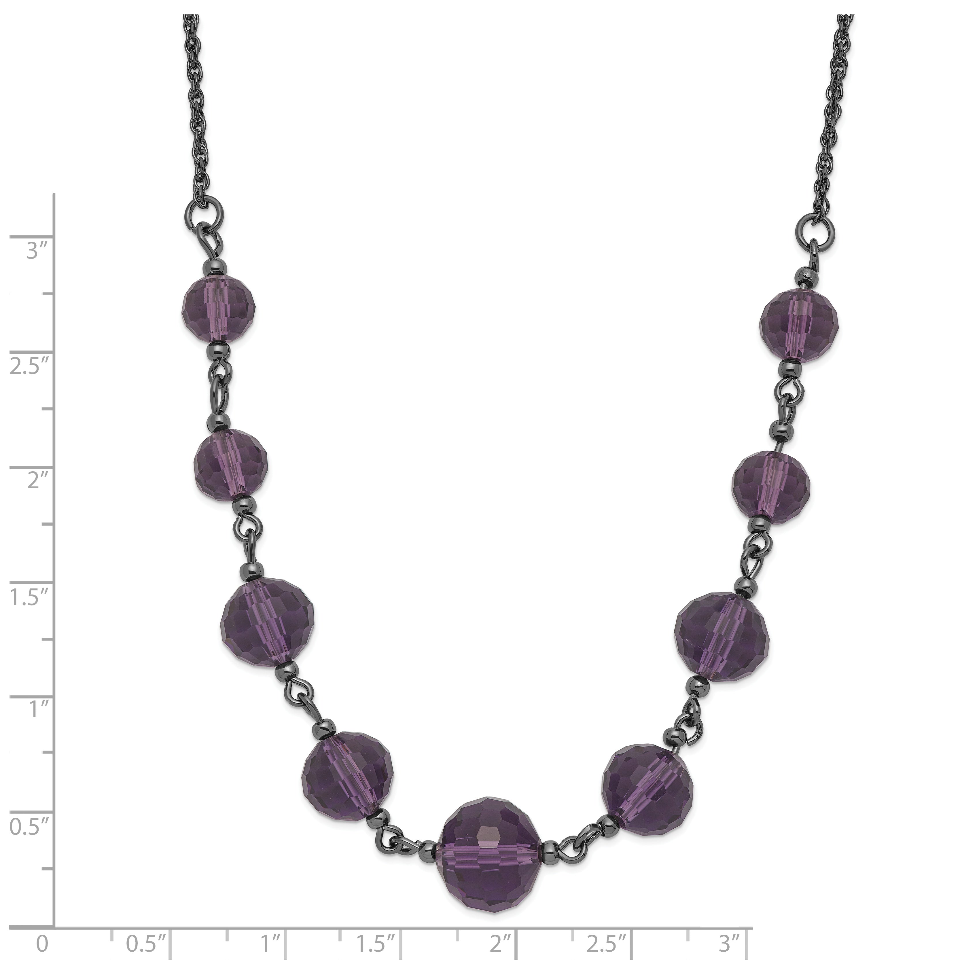 Vintage-Inspired Black-Plated Purple Glass Beaded Necklace with Extension