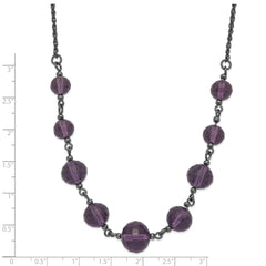Vintage-Inspired Black-Plated Purple Glass Beaded Necklace with Extension