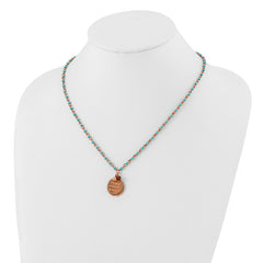 Copper-Tone and Aqua Acrylic Bead Necklace with Peace Pendant Vintage Inspired
