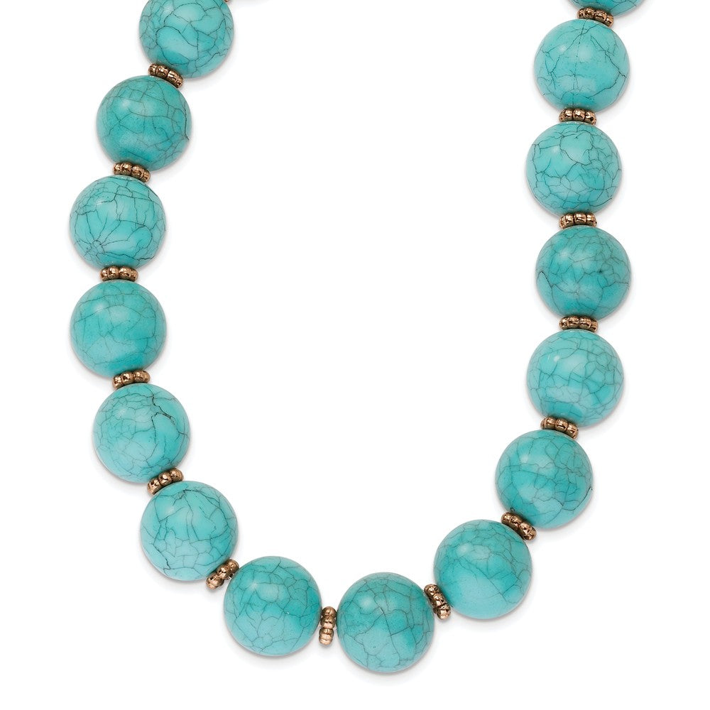 Copper-tone Aqua Acrylic Beads 16in With Ext Necklace