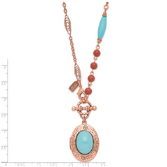 Copper-Tone Floral Locket Necklace with Aqua Beads and Photo Holder