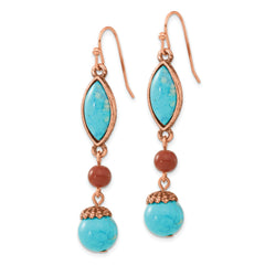 1928 Vintage-Inspired Copper-Tone Drop Earrings with Aqua and Brown Beads