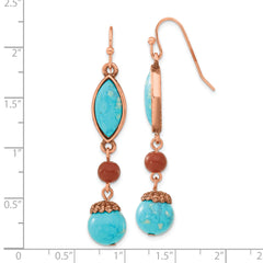 1928 Vintage-Inspired Copper-Tone Drop Earrings with Aqua and Brown Beads