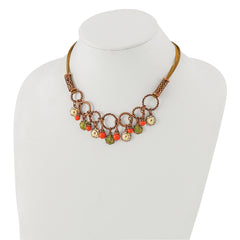 Vintage-Inspired Copper-Tone Floral Enamel Necklace with Adjustable Suede Cord
