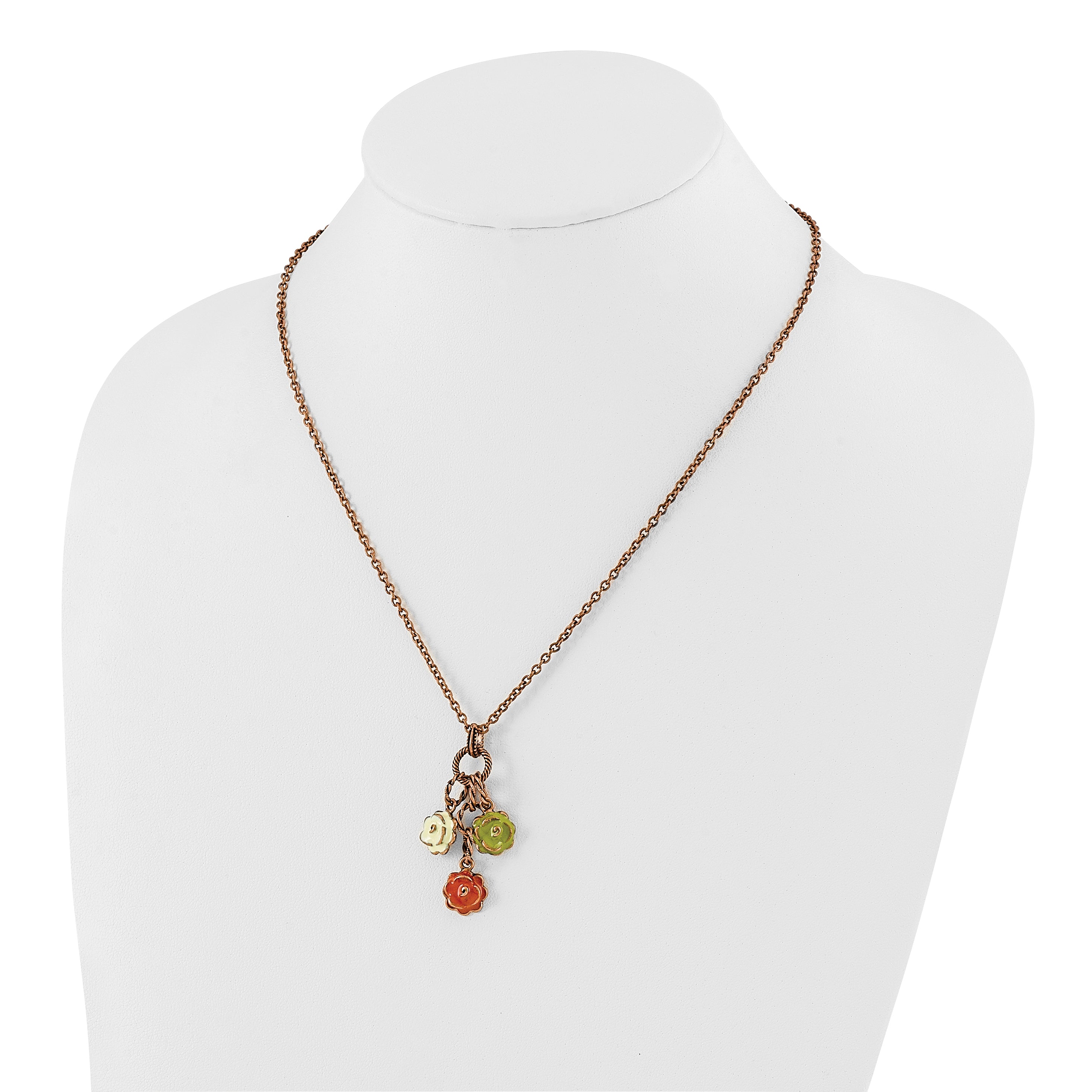 Copper-Tone 1928 Floral Enameled Necklace with Adjustable Fancy Chain