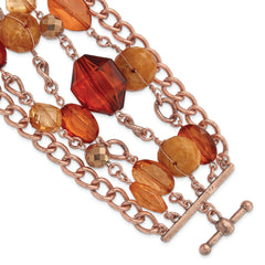 1928 Jewelry Copper-tone Link and Multicolored Brownand Orange Faceted Acrylic Beads Wide Six Row 8 inch Toggle Bracelet