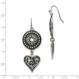 Silver-tone Heart & Sunburst w/ Clear Crystal Dangle Earrings