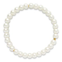 Gold-Tone Simulated Pearl Stretch Bracelet Classic Vintage Elegance