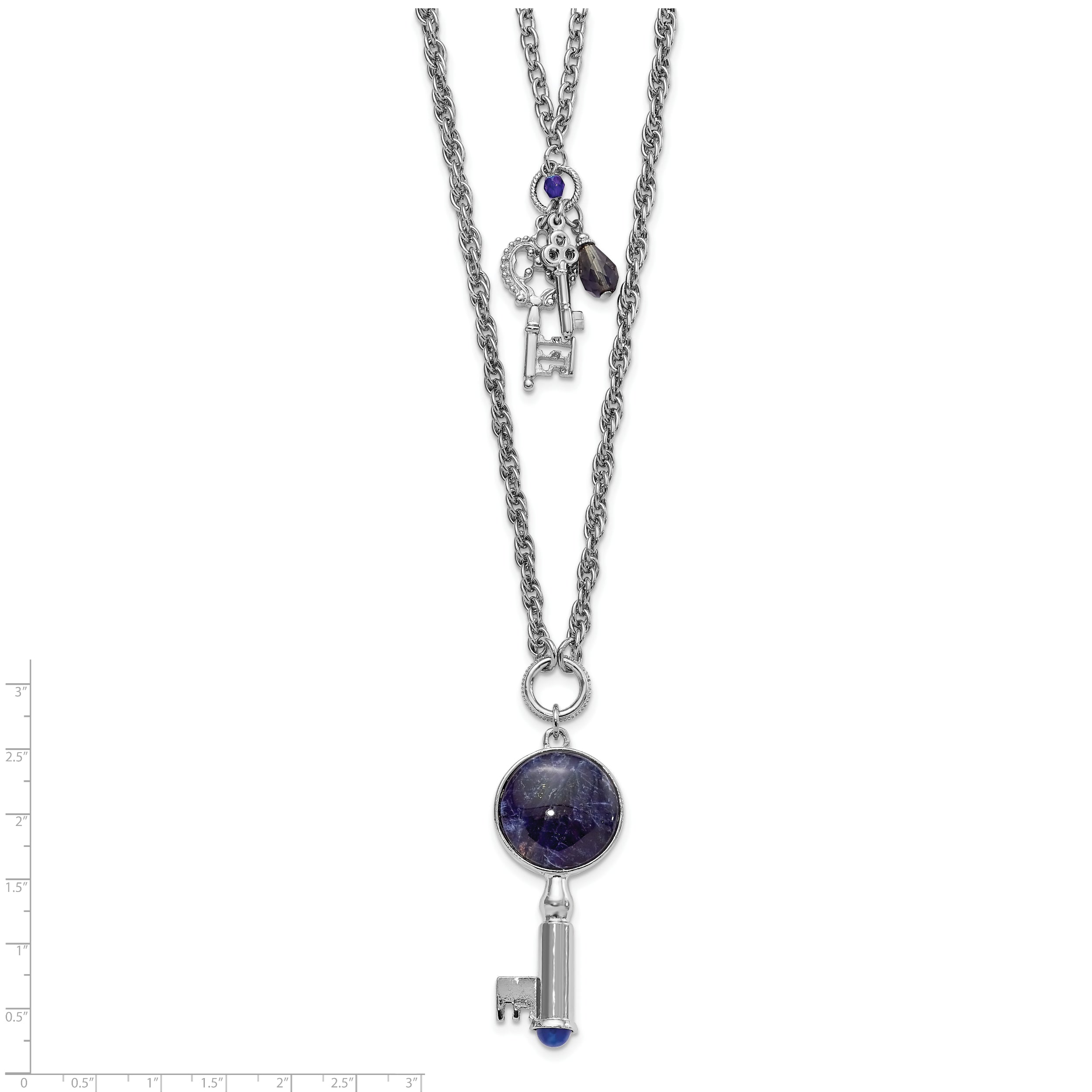 1928 Jewelry Silver-tone Two Strand Three Key Pendants Crystal and Sodalite Accents Necklace