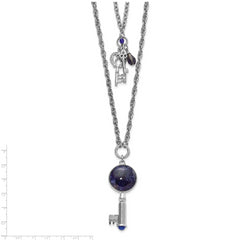 1928 Jewelry Silver-tone Two Strand Three Key Pendants Crystal and Sodalite Accents Necklace