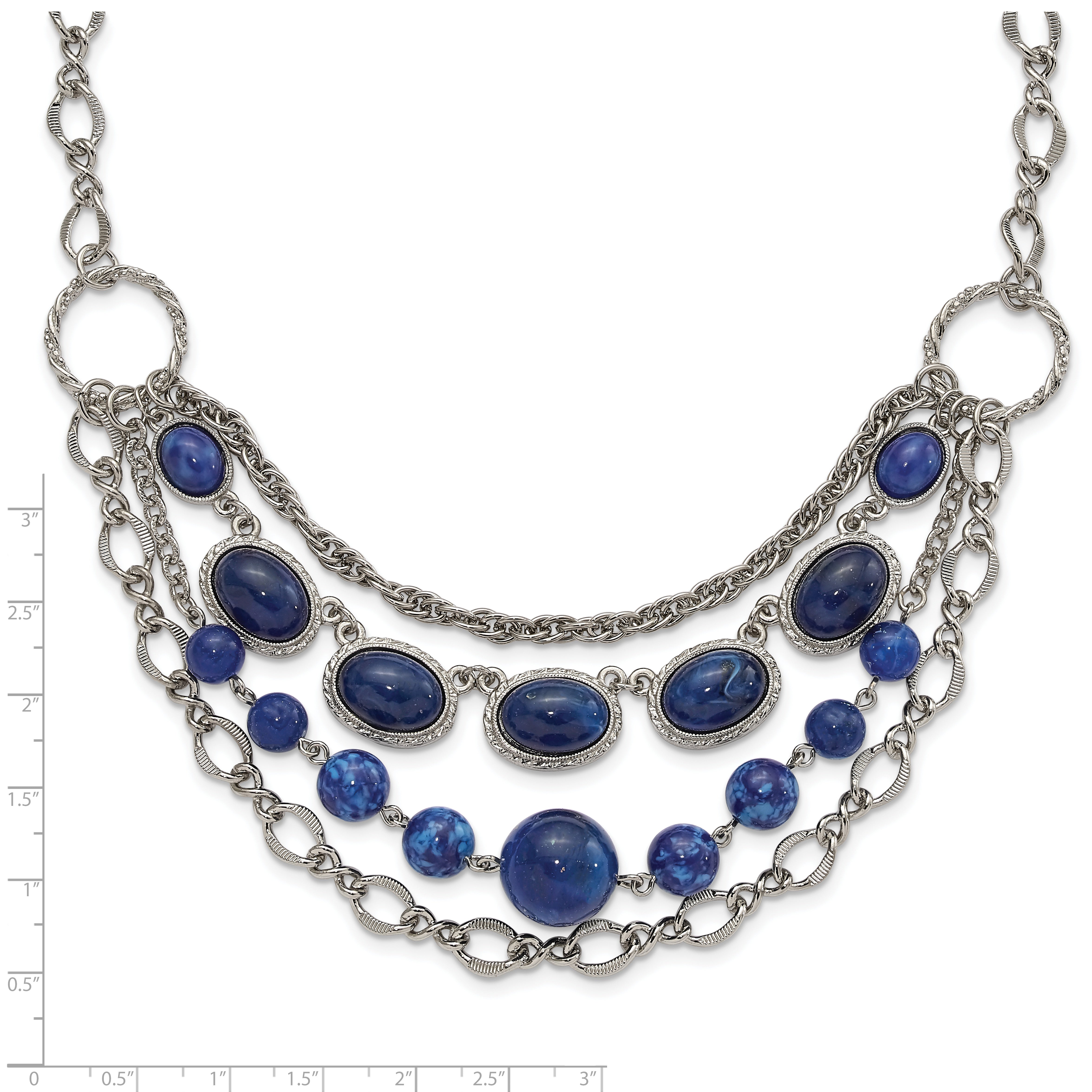 Vintage Inspired Silver-Tone Blue Glass Bead Multi-Strand Necklace by 1928 Jewelry