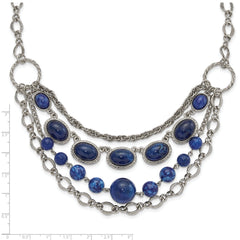 1928 Jewelry Silver-tone Textured Link Blue Glass Beads Graduated Four Row 16 inch Necklace with 3 inch extension