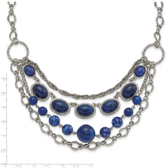 Vintage Inspired Silver-Tone Blue Glass Bead Multi-Strand Necklace by 1928 Jewelry