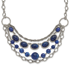 Vintage Inspired Silver-Tone Blue Glass Bead Multi-Strand Necklace by 1928 Jewelry