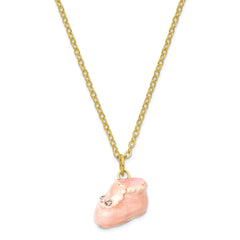 Luxury Giftware Pewter Bejeweled Crystals Gold-tone Enameled IT'S A GIRL Pink Baby Bootie Trinket Box with Matching 18 Inch Necklace