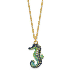Luxury Giftware Pewter Bejeweled Crystals Gold-tone Enameled SIMON Seahorse Trinket Box with Matching 18 Inch Necklace