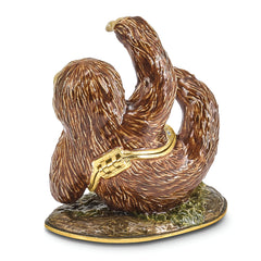 Luxury Giftware Pewter Bejeweled Crystals Gold-tone Enameled MELLOW Sloth Trinket Box with Matching 18 Inch Necklace