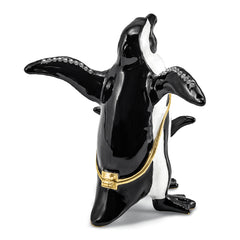 Luxury Giftware Pewter Bejeweled Crystals Gold-tone Enameled PATTY and POM Penguin and Baby Trinket Box with Matching 18 Inch Necklace